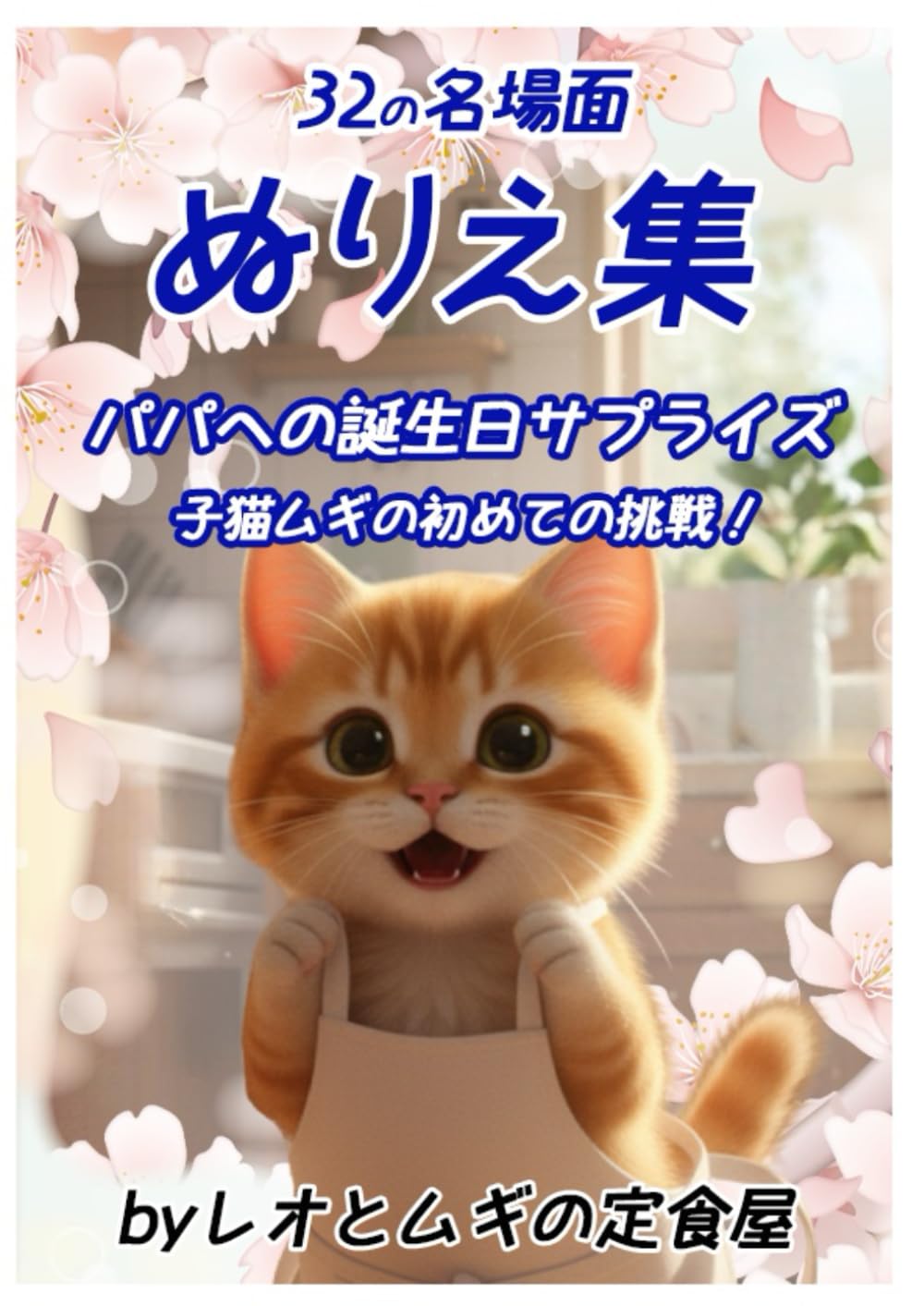 ぬりえ パパへの誕生日サプライズbyレオとムギの定食屋: 子猫ムギの初めての挑戦！
