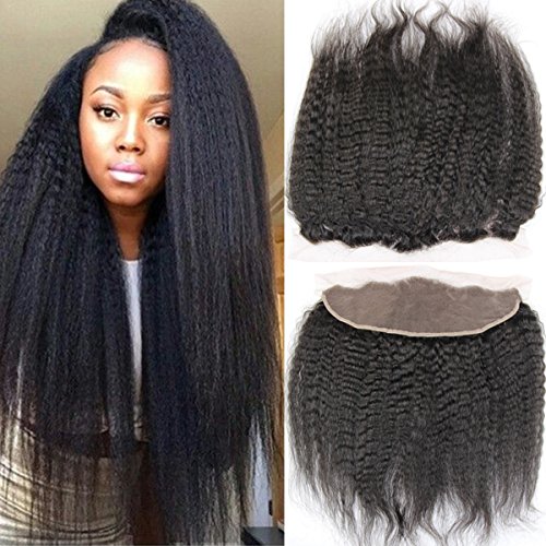 Meodi Hair Kinky Straight Lace Frontal Closure Brazilian Virgin Hair 13x4 Free Part Lace Frontal Closures with Baby Hair (12inch)
