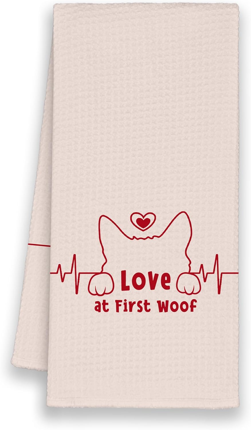 Funny Pink Dog Love Valentines Kitchen Towels, Pink Love at First Woof Hand Towels Gifts for Bathroom Dog Lovers Owner Mom, Cute Decorative Dish Towels Decor for Kitchen Home 16x24in