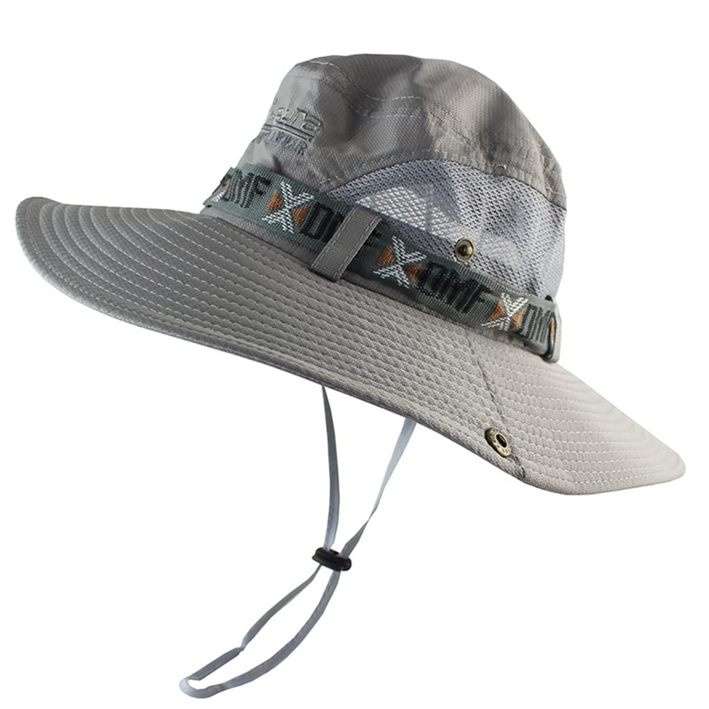 LNNSHX Sombrero para el sol de verano, sombrero Boonie con estampado de letras, protección UV, sombrero panamá de ala ancha, sombrero de cubo para pesca y senderismo para hombre (color: beige, tamaño: