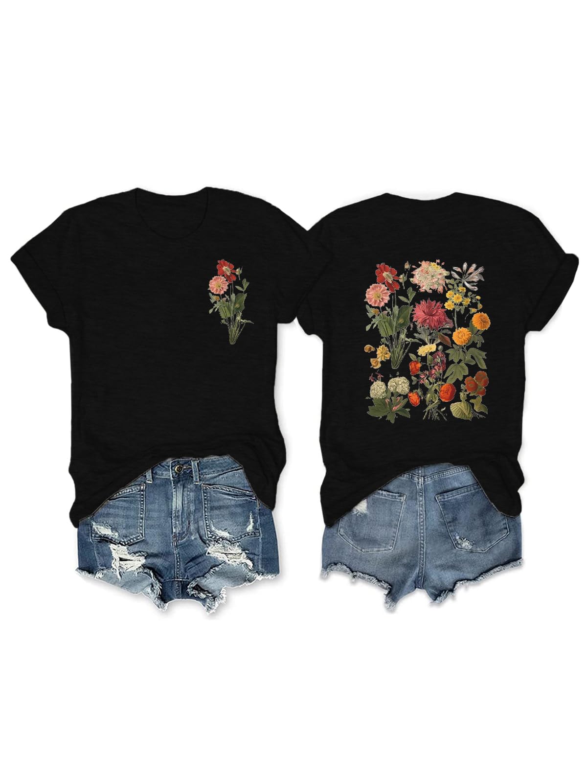Binshre Plus Size Tops for Women Cute Graphic Tees Loose Fit Flower Printing Short Sleeve Crew Neck T Shirts
