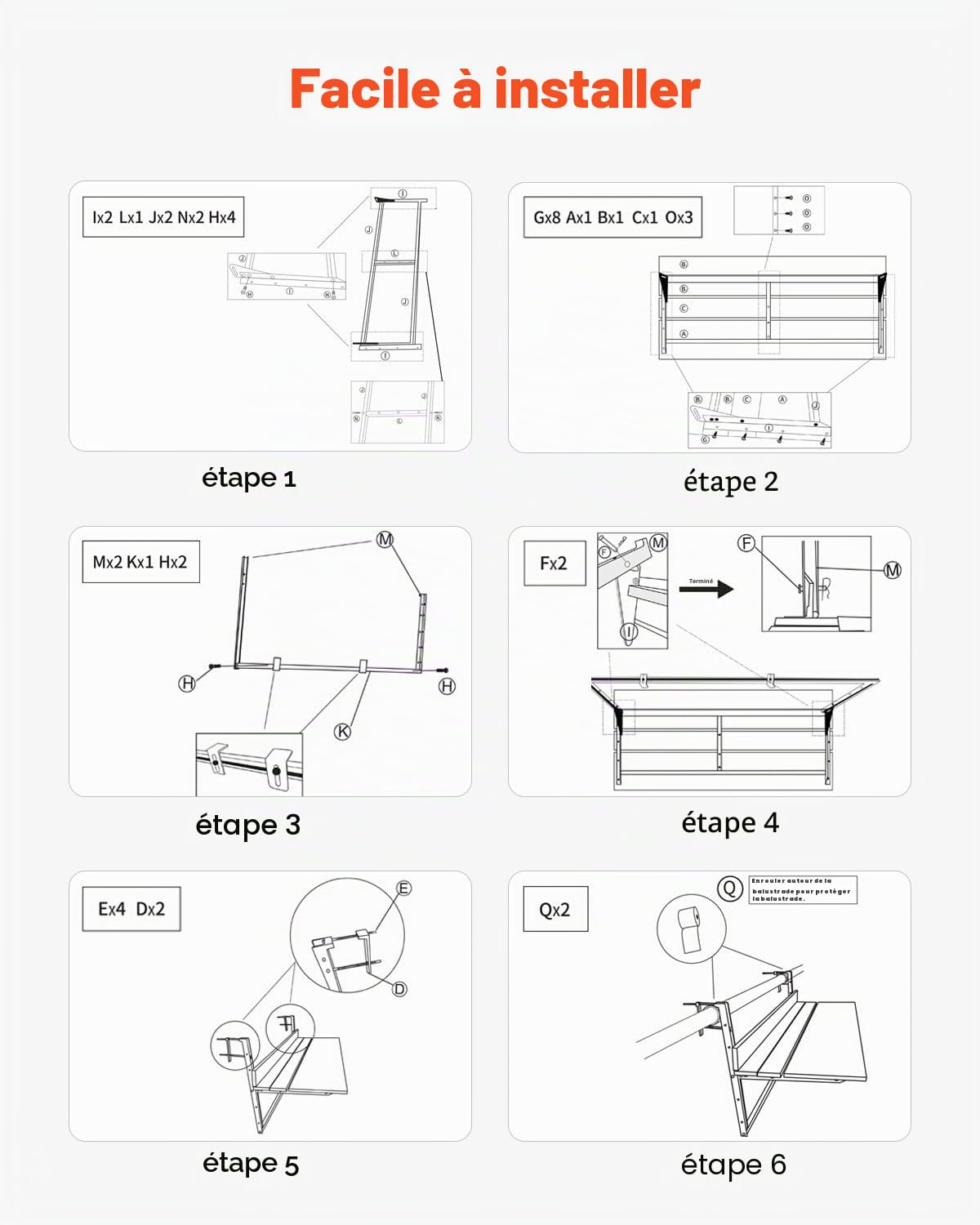 VEVOR Table Suspendue Balcon, 1000 x 485 x 480 mm, Table de Bar Pliante pour Balustrades de Balcon d'Extérieur, avec Plateau 1000 x 345 mm, Réglable sur 5 Niveaux, pour Garde-Corps de Patio Terrasse