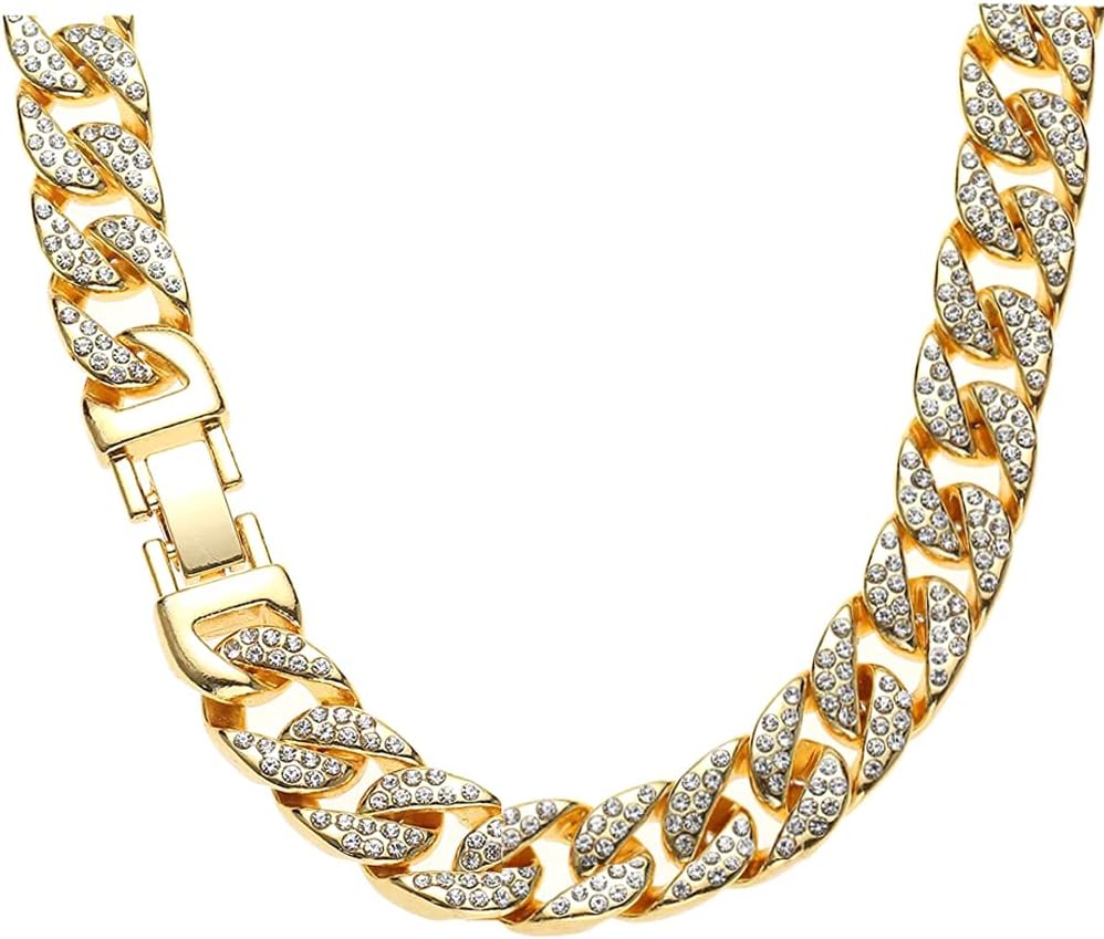 Apzzic 13mm Mens Iced Out Chain Necklace Hip Hop Gold Tone CZ Miami Cuban Link Chain Choker Necklace 18-26inchs