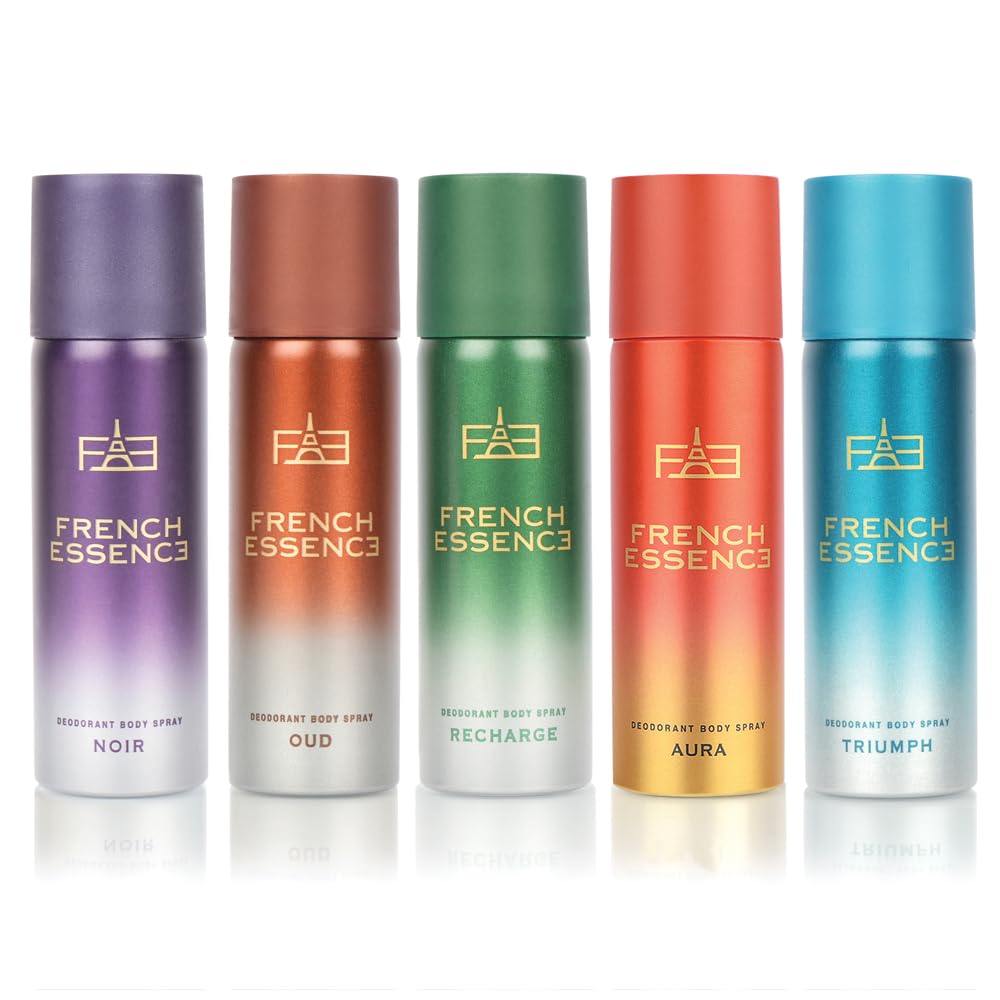 FRENCH ESSENCE Deodorant for men and women | Men Deo | Body Spray for men,Long Lasting Fragrance, Fresh Scent (Aura,Noir,Oud, Recharge And Truimph (50Ml Each)) pack of 5-image-49