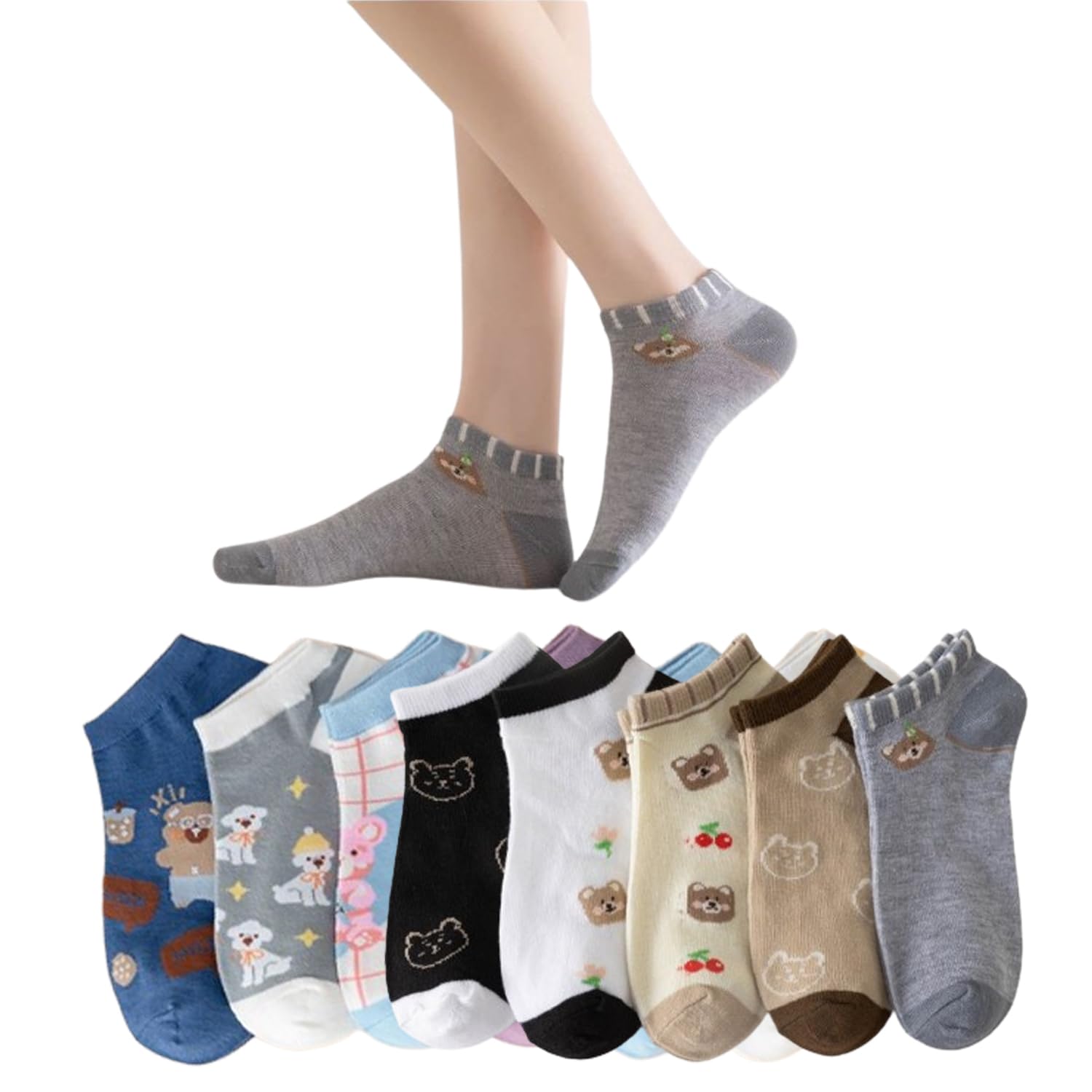 nicsy Ankle Length Women Socks Low Cut Invisible Liner Non slip Athletic Boat Girls Socks Comfort No Show Free Size Printed design-picture-17