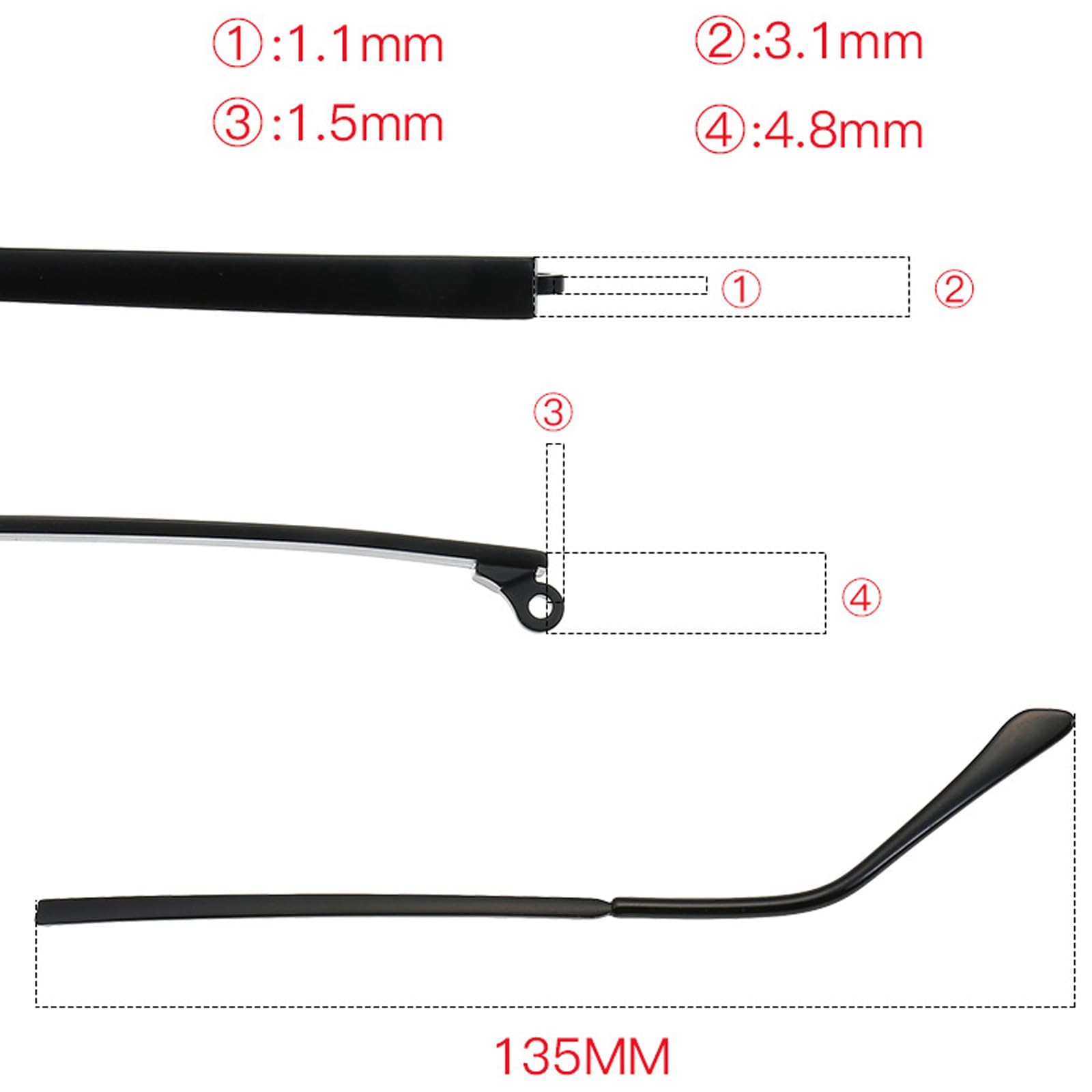 Brillenersatzarme, Metall Brillenbeine Ersatz mit Schraubendreher Brillen Reparaturset Brillenbügel für Brillen Brillen Sonnenbrille (Schwarz)