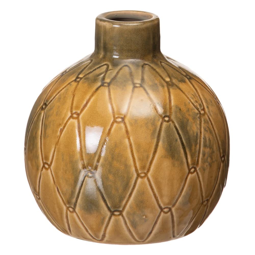 Vase en céramique à reliefs losanges jaune moutarde chic LOLAhome