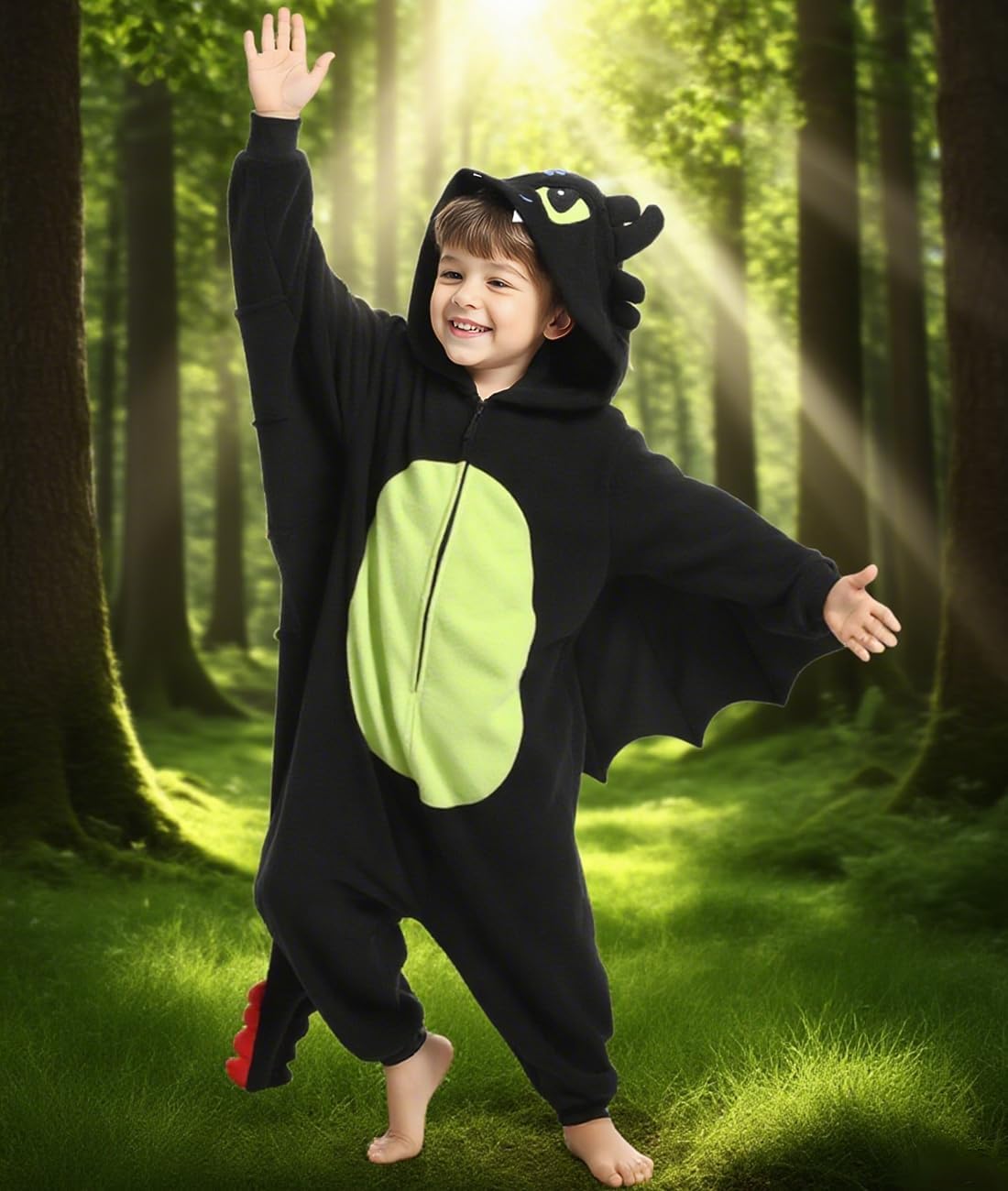Laahoem Animal Dragon Pajamas Kids Unisex Cosplay Costume Teenager Zipper Hooded Jumpsuit Sleepwear - Image 3
