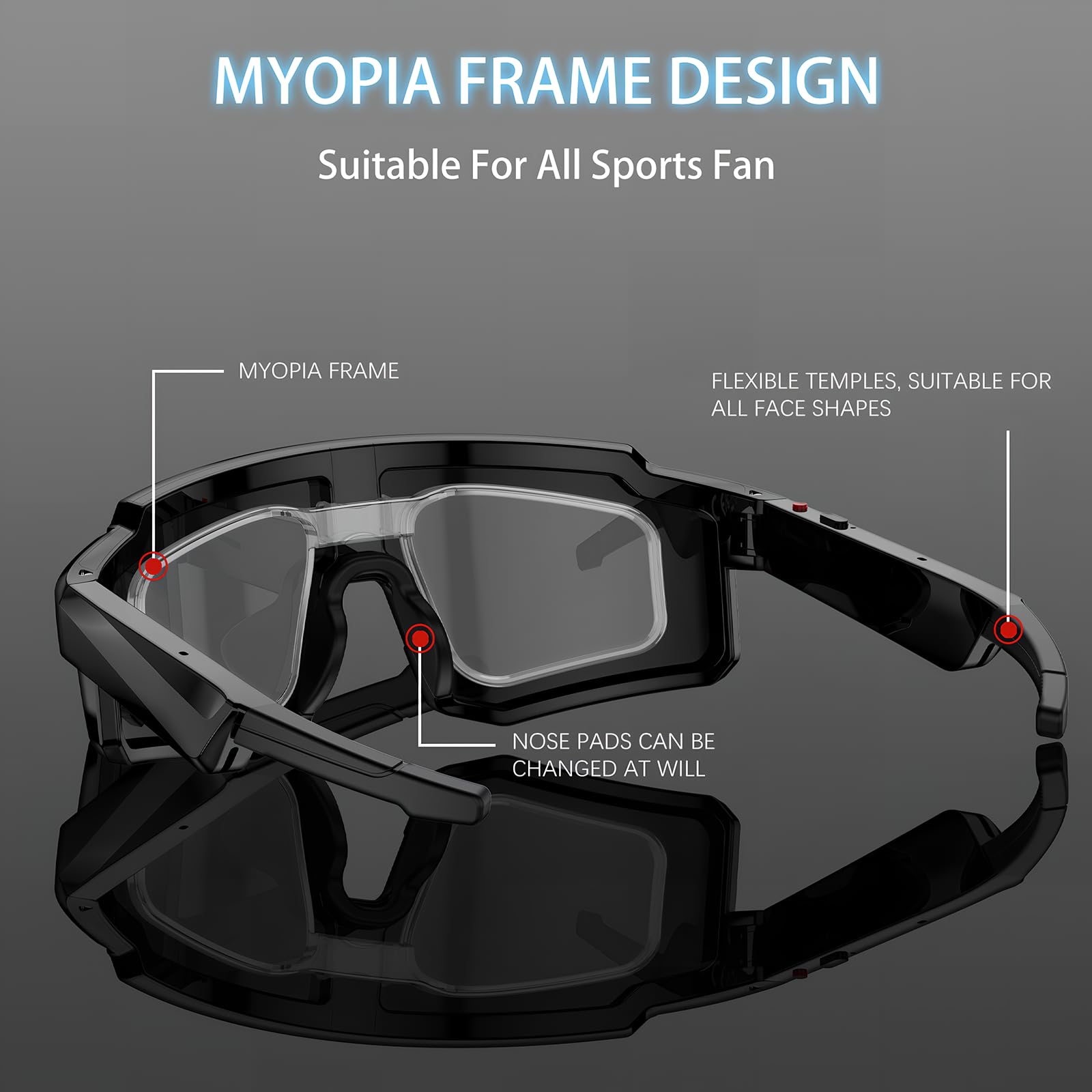 Occhiali con Telecamera 8MP, Smart Glasses AI per Ciclismo e Sport | Chiamate Bluetooth & WIFI, Traduzione AI in Tempo Reale, Riconoscimento di Oggetti, Protezione UV400