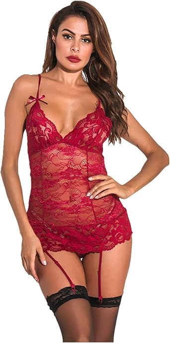 EVAbaby Plus Size Sexy Corset Garter Belt Lingerie Set for Women Exotic Floral Lace Camisole Sleepwear