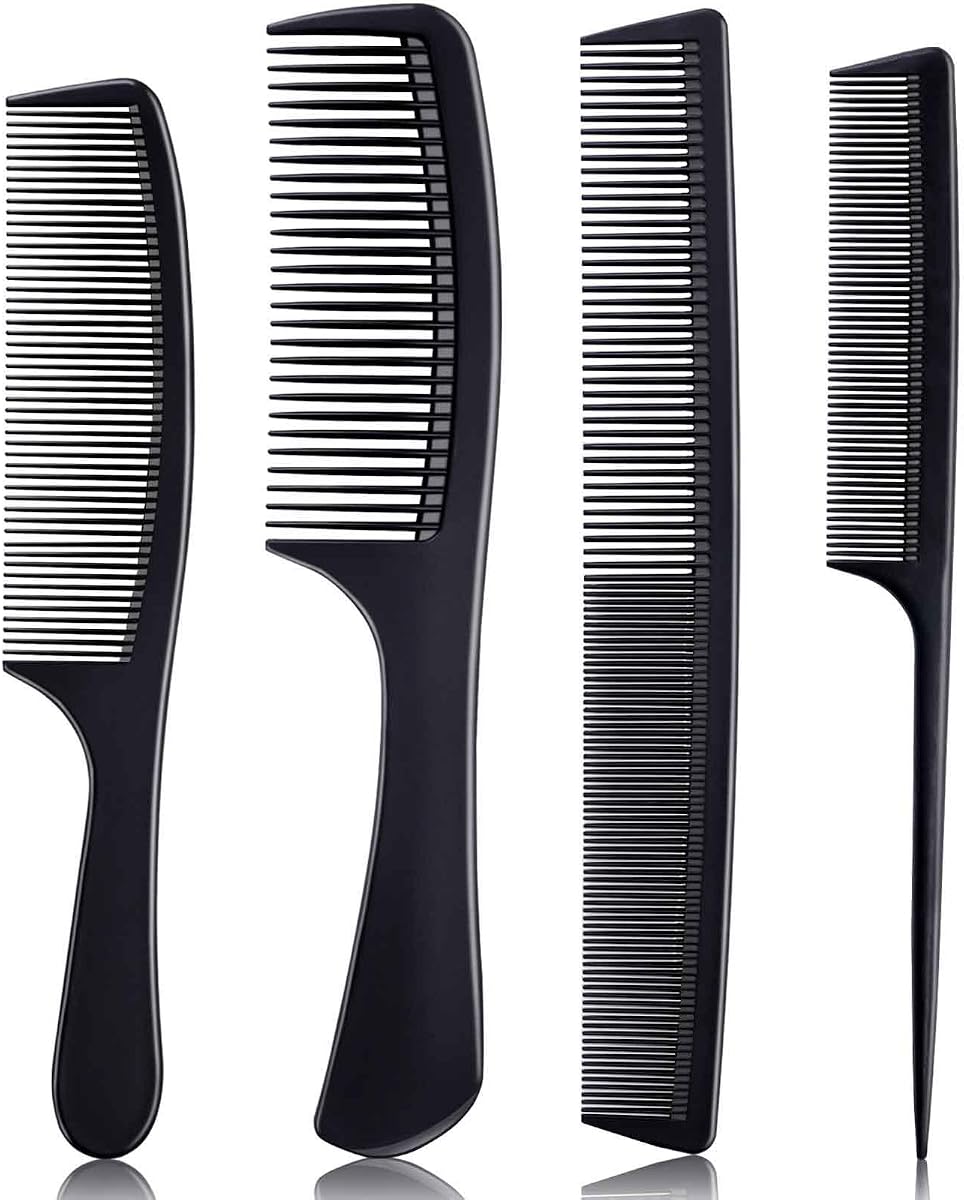 4 Pieces Combs for Women and Man, Premium Black Carbon Fiber Hair Comb Set for Teasing and Parting, Professional Combs for Hair Stylist, Fine and Wide Tooth Styling Comb for All Hair Types