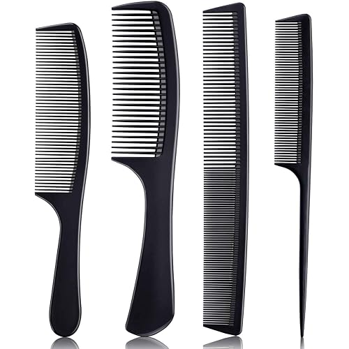 4 Pieces Combs for Women and Man, Premium Black Carbon Fiber Hair Comb Set for Teasing and Parting, Professional Combs for Hair Stylist, Fine and Wide Tooth Styling Comb for All Hair Types - Small