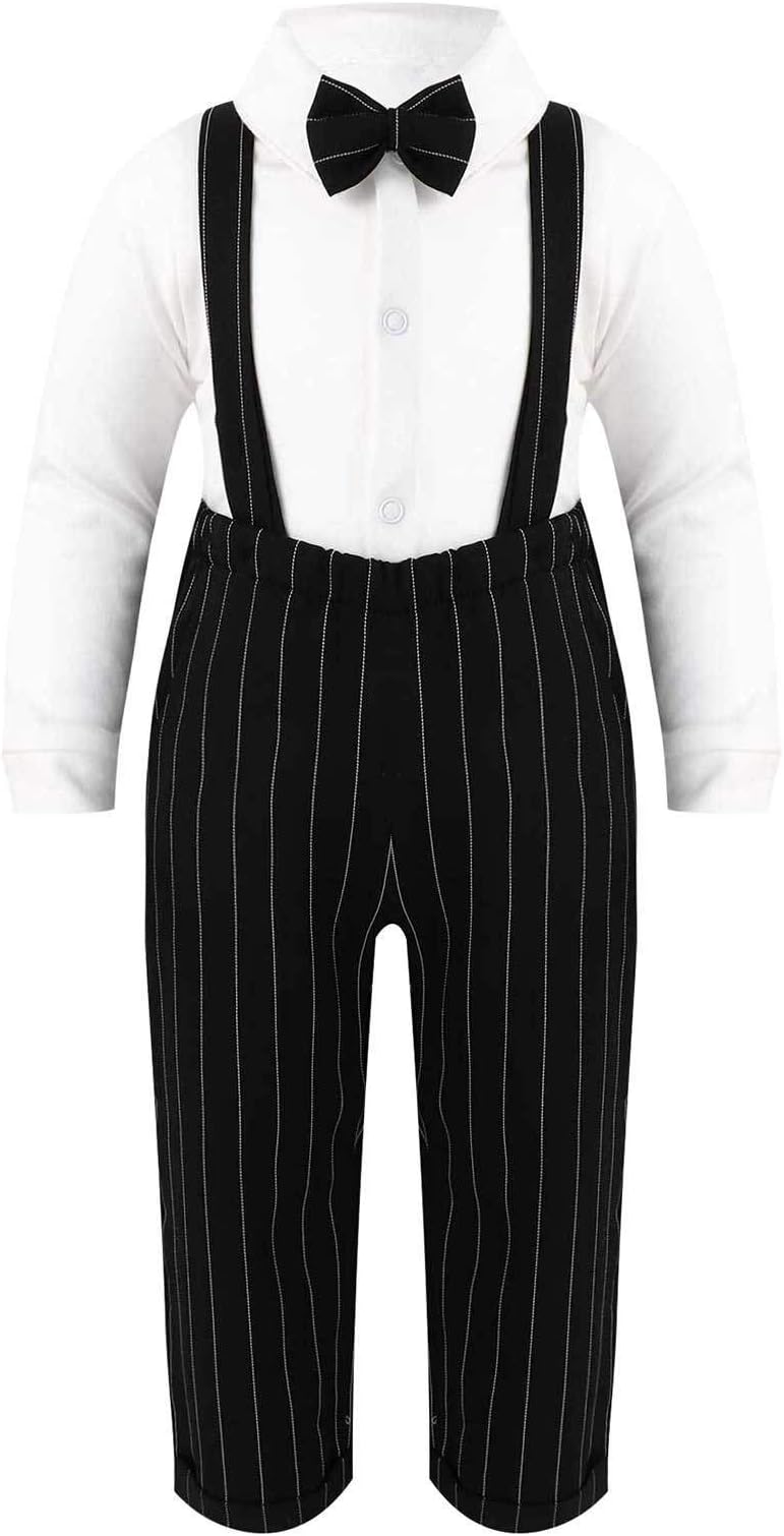 JEATHA Toddler Baby Boys Two Pieces Dress Shirt with Suspender Pant Formal Suit Set Church Wedding Clothes