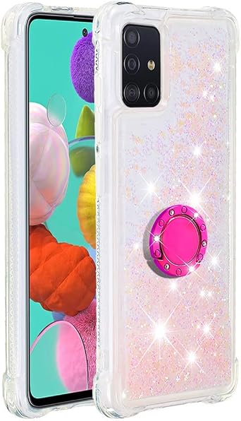 Transparent Liquid Case for Galaxy A51 with Ring Holder, Silicone Phone Case Glitter Floating Liquid Cover Slim Bumper Case Sparkly Back Case Resistant Hard Compatible with Samsung Galaxy A51