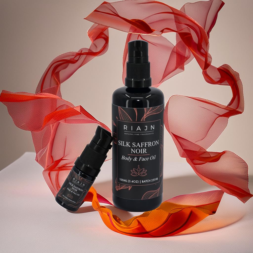 Silk Saffron Noir Body & Face Oil | Skin-Softening, Anti-Aging Moisturizer | Ultra-Light Formula | Sweet, Creamy Spice Scent for Women & Men | Natural Ingredients | Travel Size