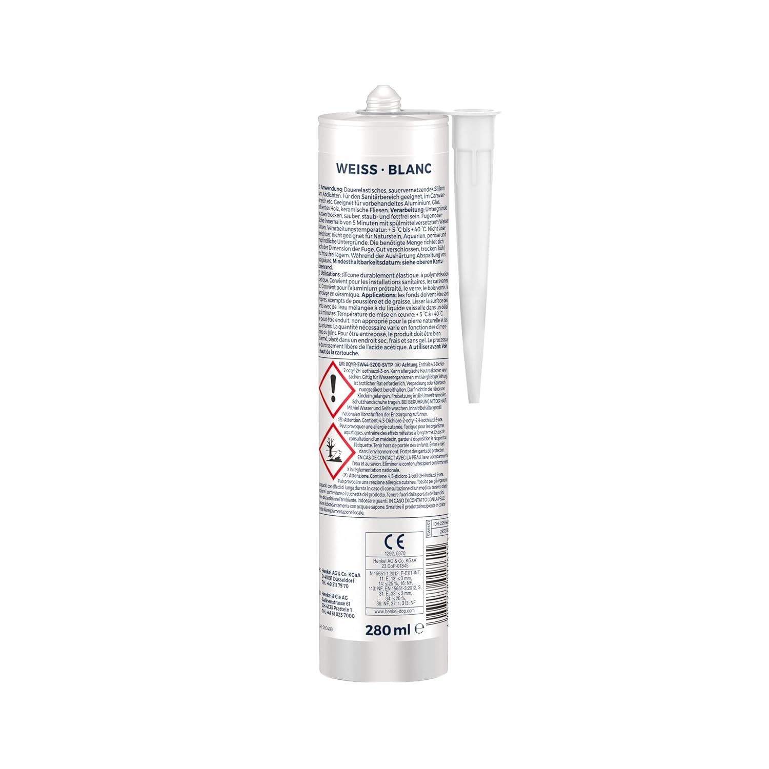 Sista Sanitär Silikon, elastischer, sauervernetzender Silikon-Dichtstoff, pilzhemmend und abriebfest, Fugen im Sanitär- und Feutraumbereichen, weiß, 6x 280ml