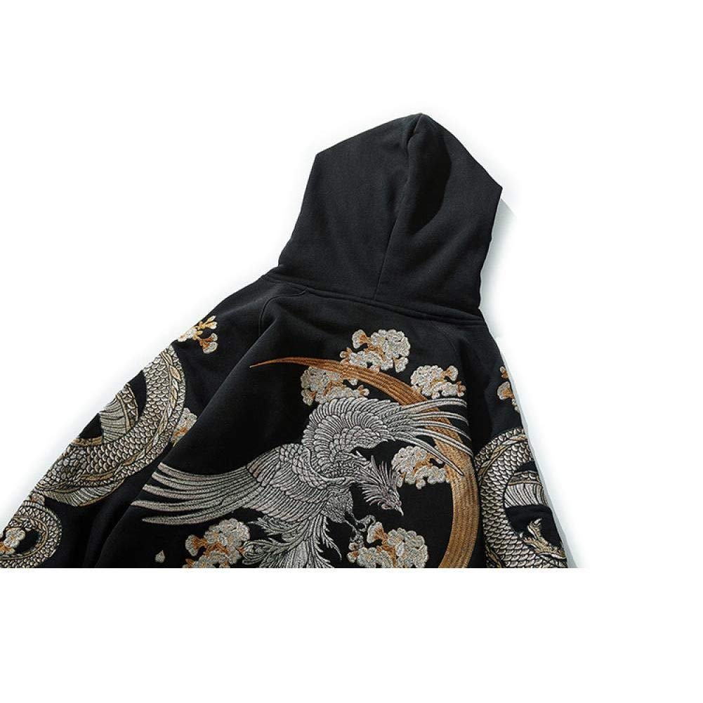 Felpa con Cappuccio da Uomo Hip Hop Streetwear Felpa con Ricamo Floreale in Pile di Cotone con Ricamo Drago Cinese Phoenix