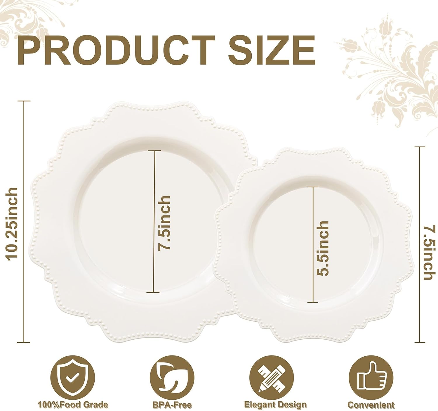 COLOSUS 60pcs Ivory Plastic Plates -Elegant Plastic Plates,Heavy Duty Cream Disposable Plates for Party Include 30 pcs Dinner Plate and 30 pcs Dessert Plate for Wedding/birthday/baby shower - Image 3