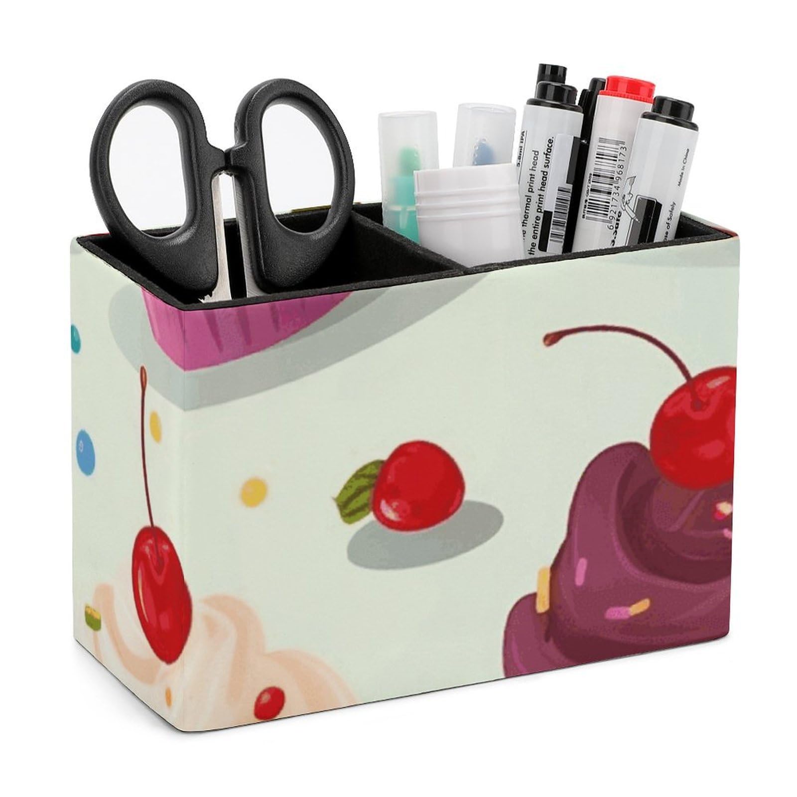 JTREHY Delicious Cupcakes Pencil Holder Exquisite Fashion Leather Pen Receptacle Soft High-End Pen Container for Office Home Accessories Or Housewarming Present