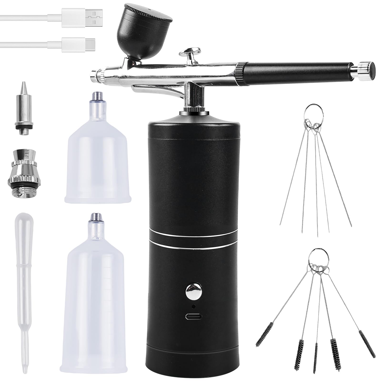 Kit Aerografo Con Compressore, Compressore Aerografo, Ricaricabile Aria Spazzola Airbrush Pistola Aerografo Portatile Spazzola Aria Per Trucco, Nail Art, Decorazione Torta (nero)