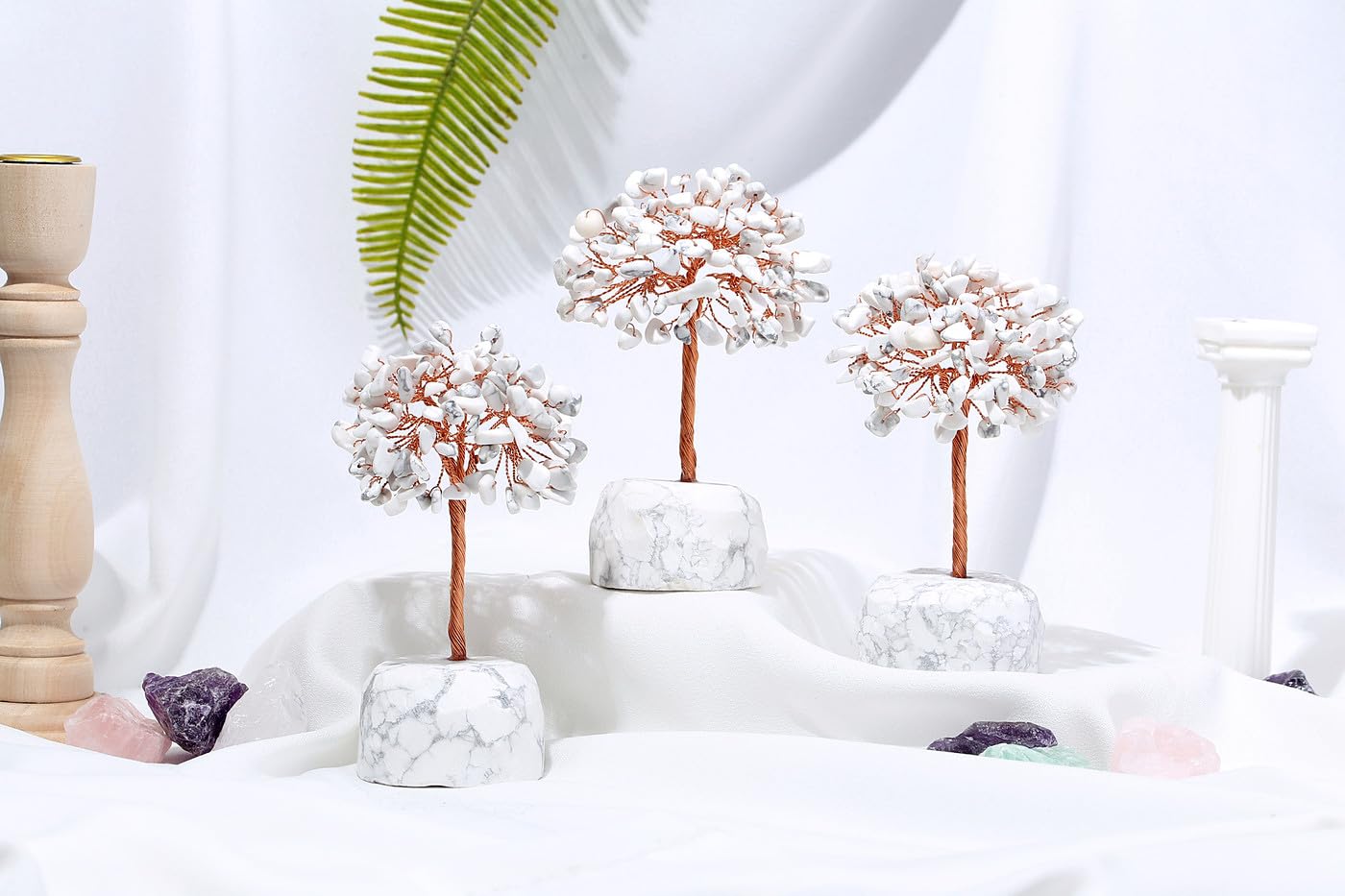XIANNVXI Turquoise Tree Howlite Crystal Tree of Life Ornament Healing Crystal Gifts Gemstones Decor, L - White Turqouise - Image 4