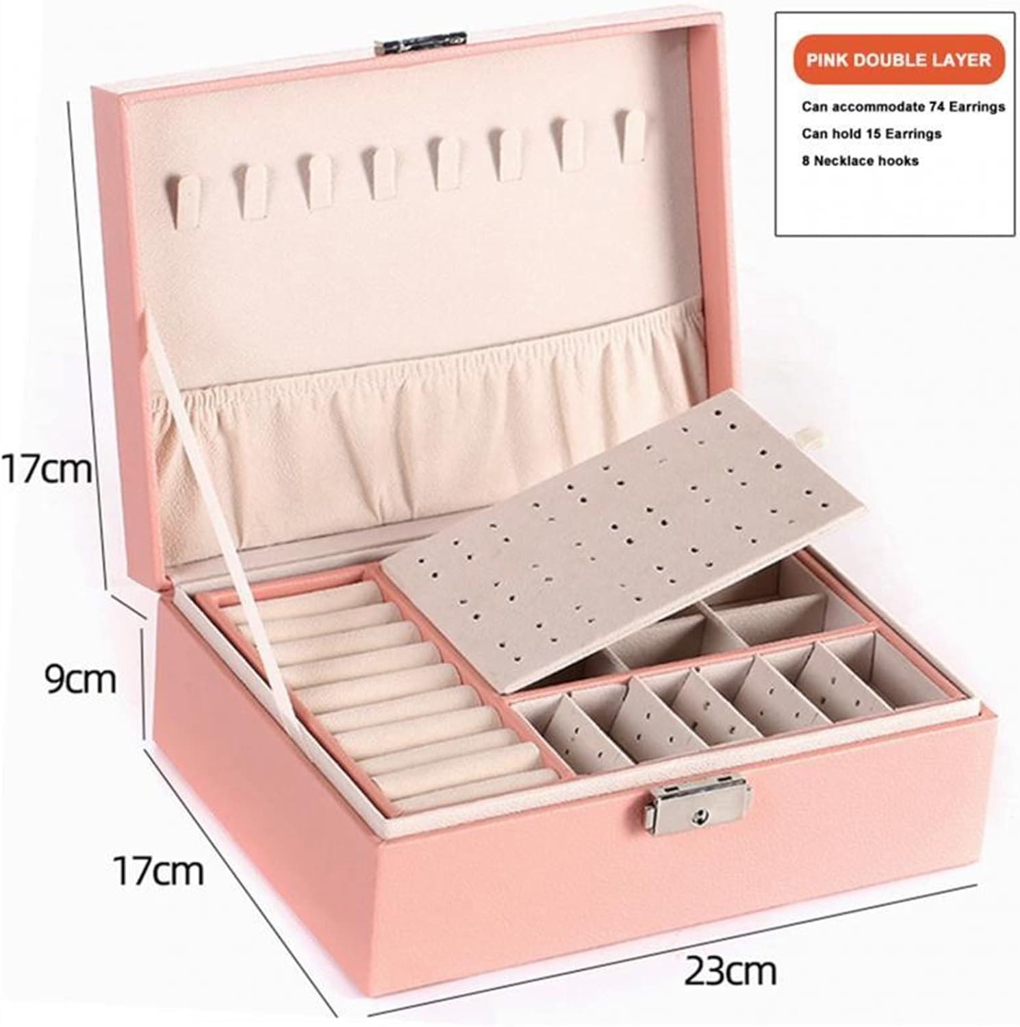 Stylish Jewery Organizer Simple Double-layer Travel Leather Portable Bracelet Case Earring Ring Necklace Jewellery Storage 1Pcs (Color : C05 23x17x9cm)