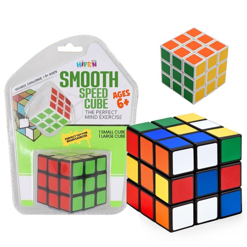 HIFEN TOYS 2 In 1 Smooth Speed Cube Set  Puzzle Toy for 6+ Ages Fast Cube Game for Kids, Adults (1 Small and 1 Large Cube)