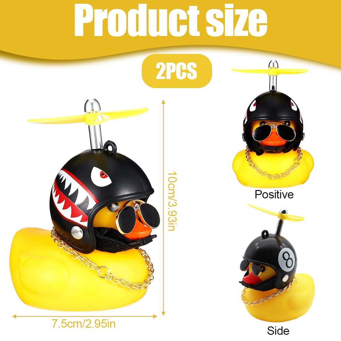 EIHI Campanello per Bicicletta per Anatra, Campanello per Bicicletta per Bambino, Decorazioni per Bici D'Anatra,Giallo Anatra con Casco per Bambini, Adolescenti e Adulti, 2 pezzo