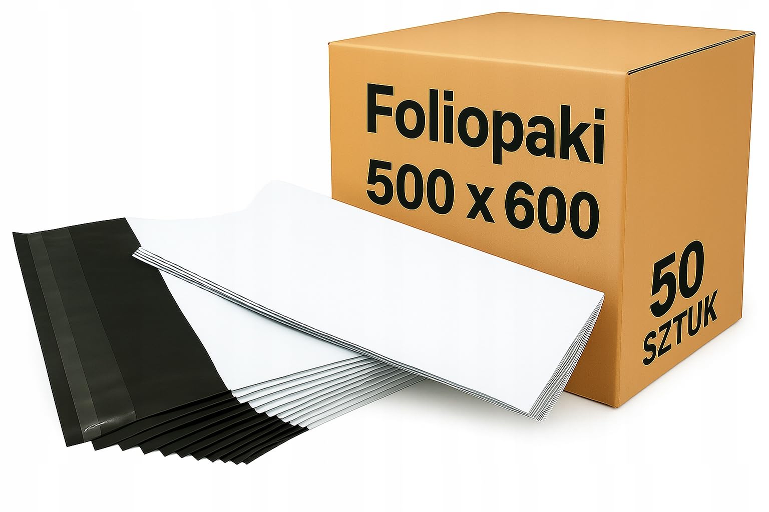 Foliopaki kurierskie 500x600 mm 50szt koperty foliowe mocne białe XL 50 szt