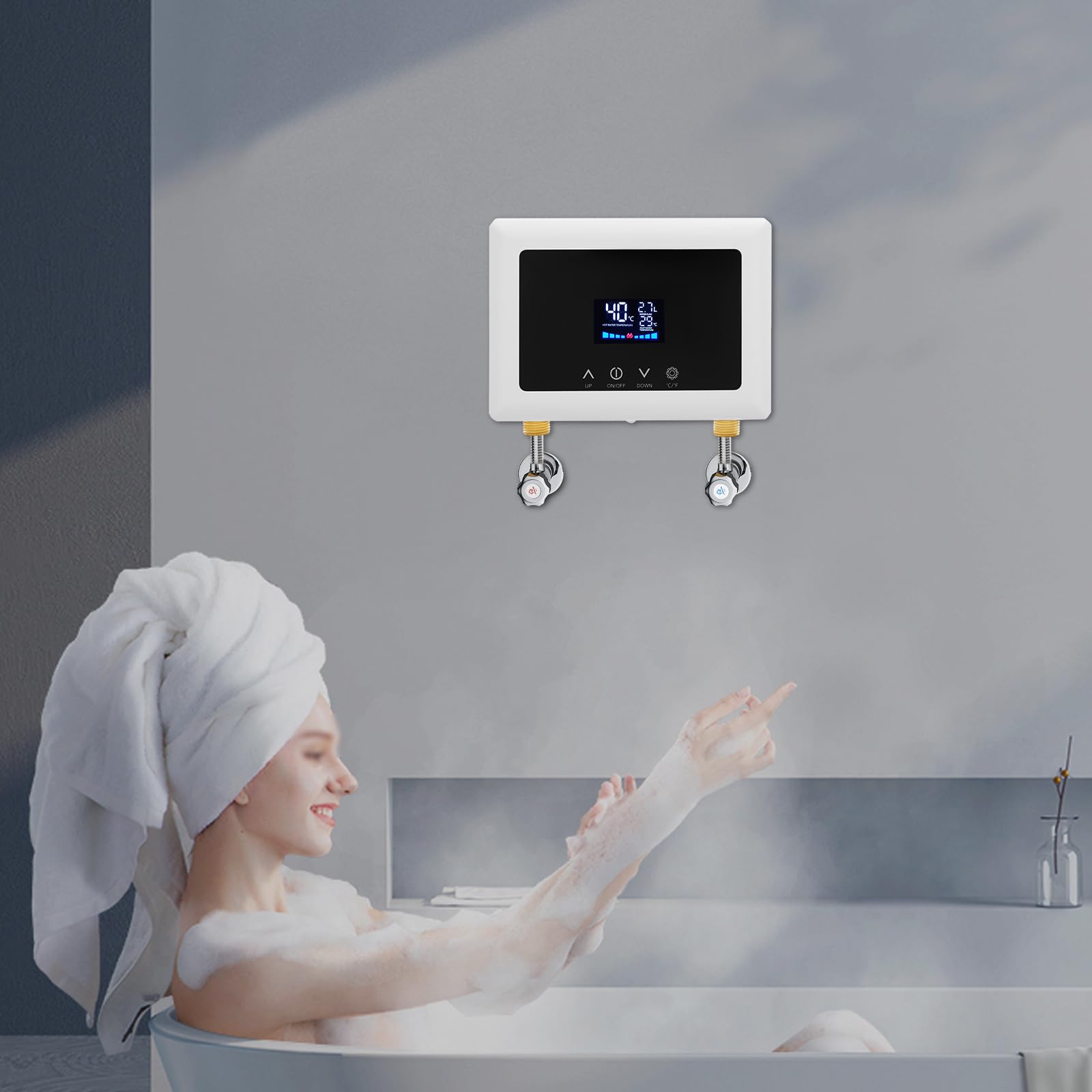 MINRS Podgrzewacz przepływowy 5500 W, natychmiastowy podgrzewacz wody z czytelnym wyświetlaczem temperatury LED, 220 V-240 V, elektryczny podgrzewacz wody z pilotem zdalnego sterowania, ciepła woda w