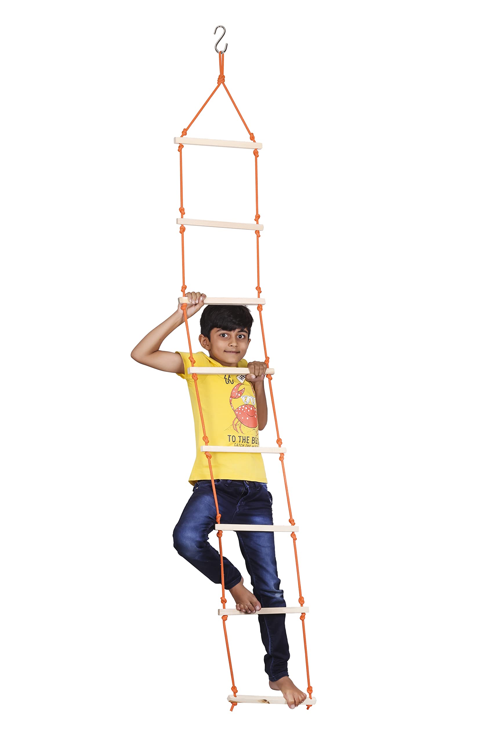 VIXERA Rope Climbing Ladder Indoor/Outdoor for Kids - Ninja, Kid for 4 to 10 Years (Orange)