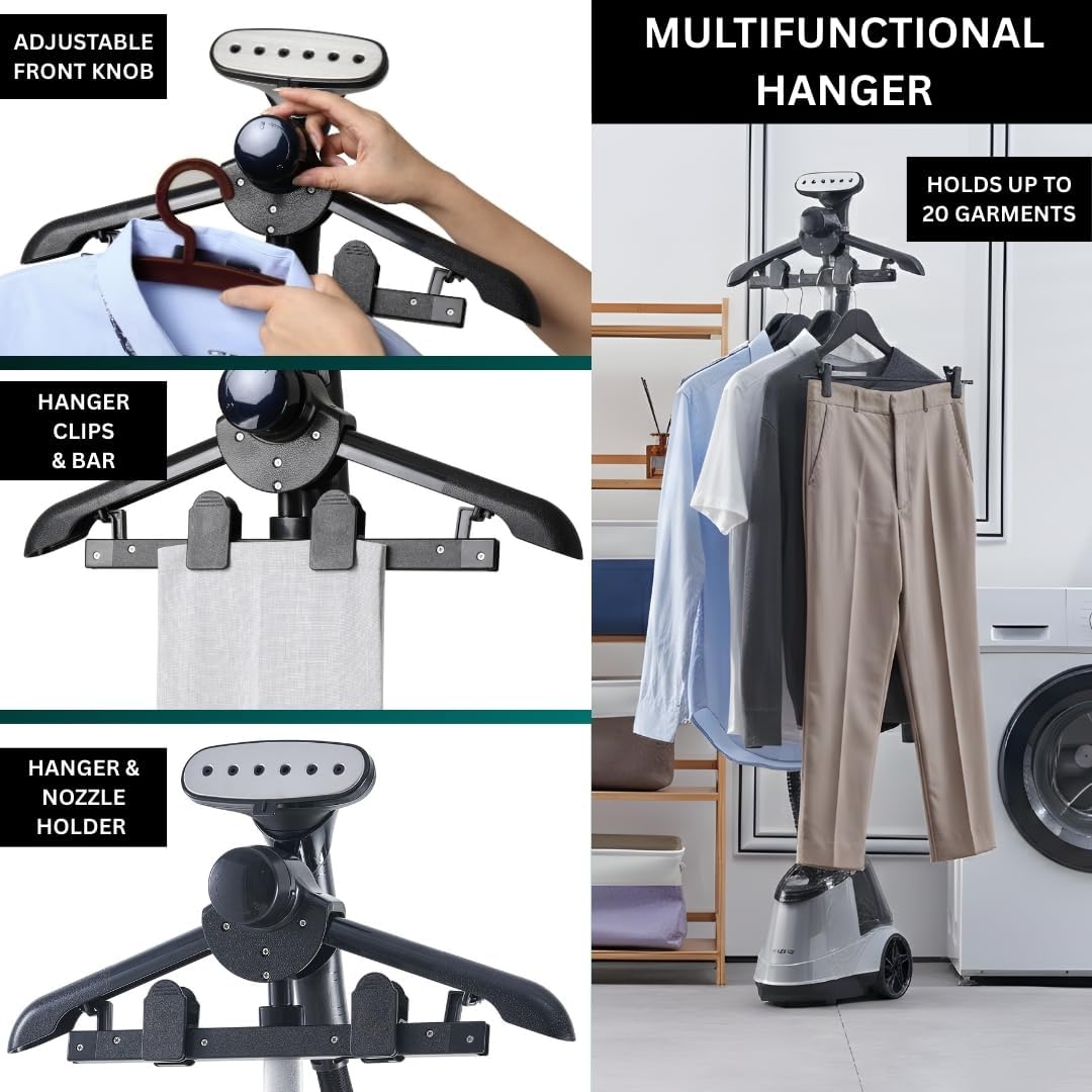 True & Tidy® Commercial Garment Steamer – Heavy Duty 1800W for Home & Commercial Use, 90+ Min Continuous Steam, Large 3L Tank, Wheels, Smart Auto-Off Safety
