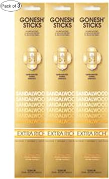 Gonesh Incense Extra Rich- Sandalwood 20 Sticks in 1 Pack Pack of 3