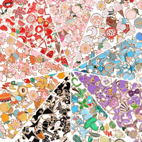 300Pcs Charms for Jewelry Making, Wholesale Bulk Assorted Gold-Plated Enamel Earring Charms for DIY Necklace Bracelet Jewelry Making and Crafting (Enamel Color)