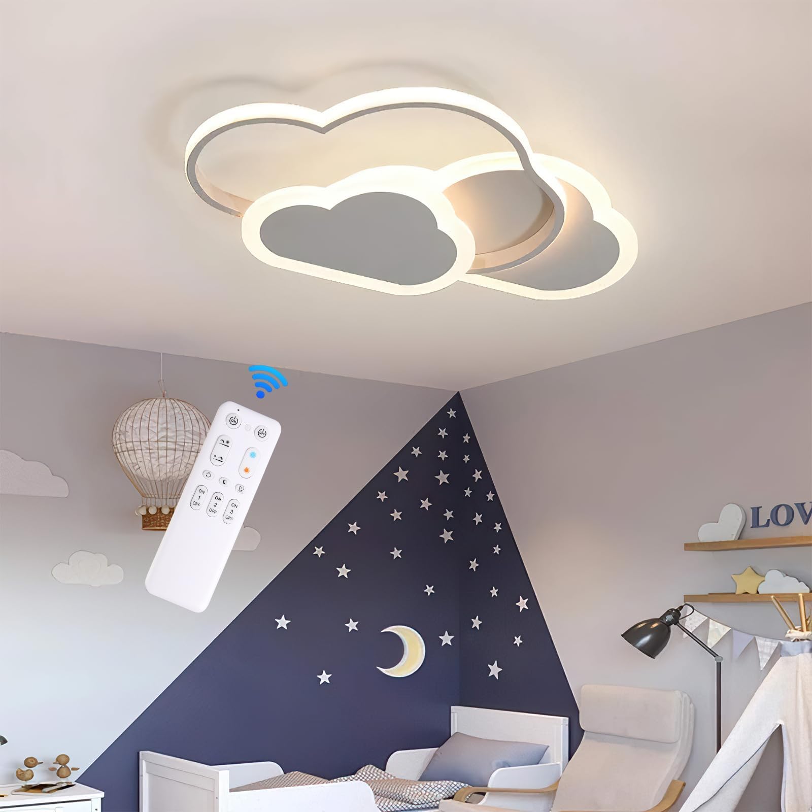 Plafoniera Cameretta Bambini, 62cm 48W Plafoniera Led Soffitto Dimmerabile Lampadario Cameretta Creative Nuvola Lampade a Soffitto Cameretta Bambina per Camera da Letto, Camera dei Bambini