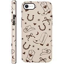 for iPhone SE 2022/2020/7/8 4.7 Brown Cowgirl Western Phone Case | Cute Aesthetic Fall Cowboy Boot Star Bow Pattern Design Shockproof Hybrid 2-Layer Hard Shell Phone Cover for Women Girls