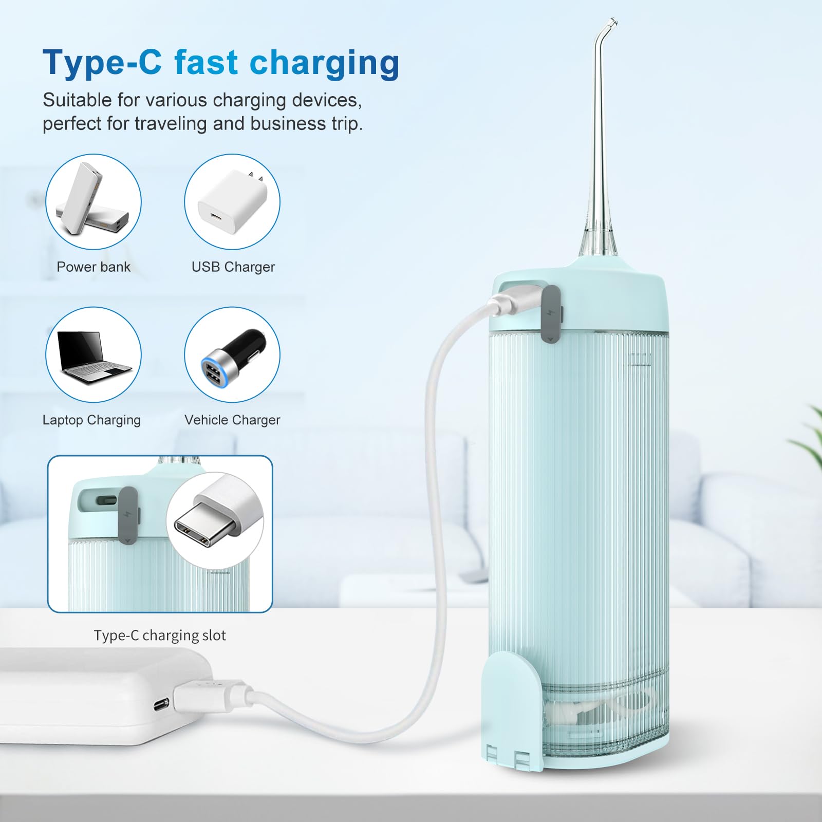 JNGOODS Mini idropulsore portatile per irrigazione orale, per la pulizia dei denti, serbatoio dell'acqua telescopico, 4 modalità e impermeabilità IPX7, per la casa e i viaggi, per la cura dei denti