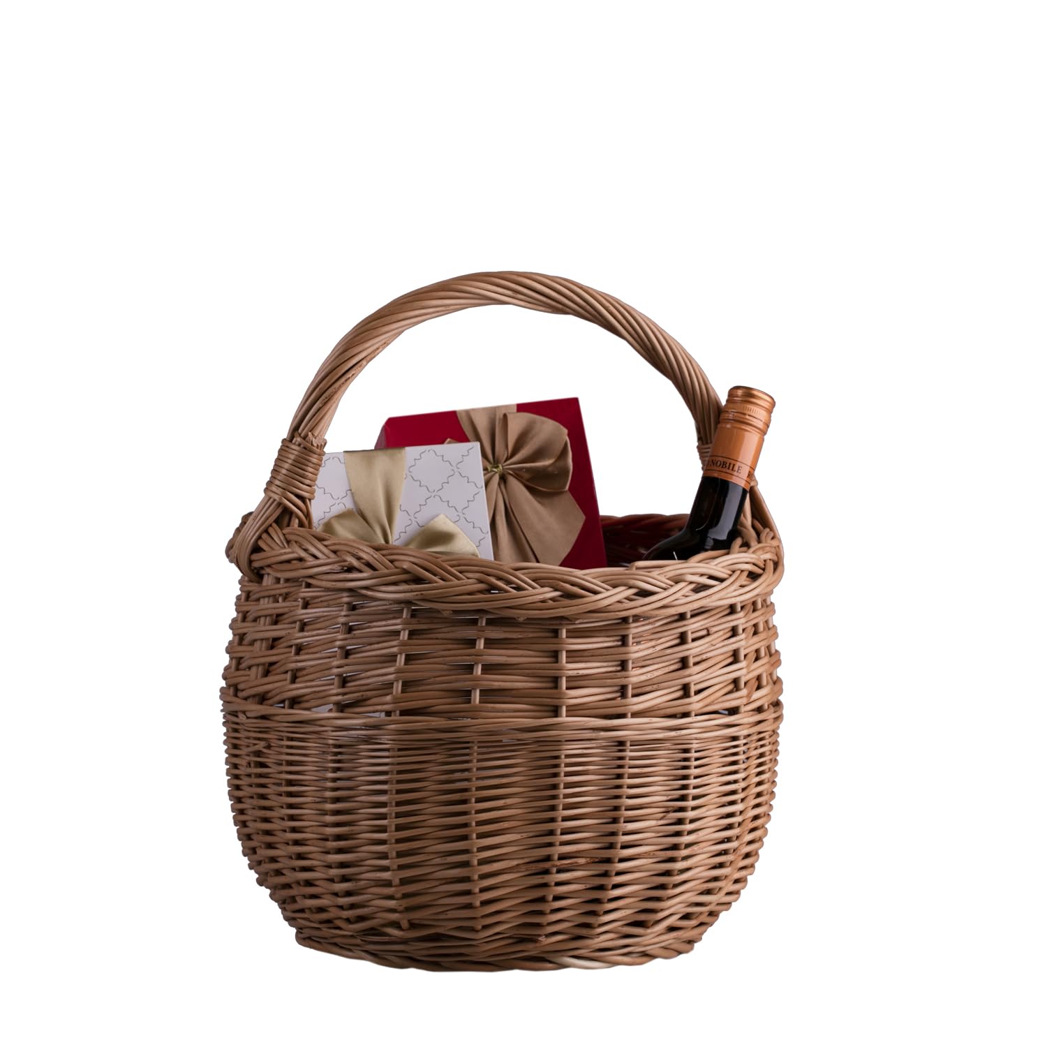 e-wicker24 Okrągły wiklinowy kosz z uchwytem, kosz na zakupy, wiklinowy koszyk na rzeczy