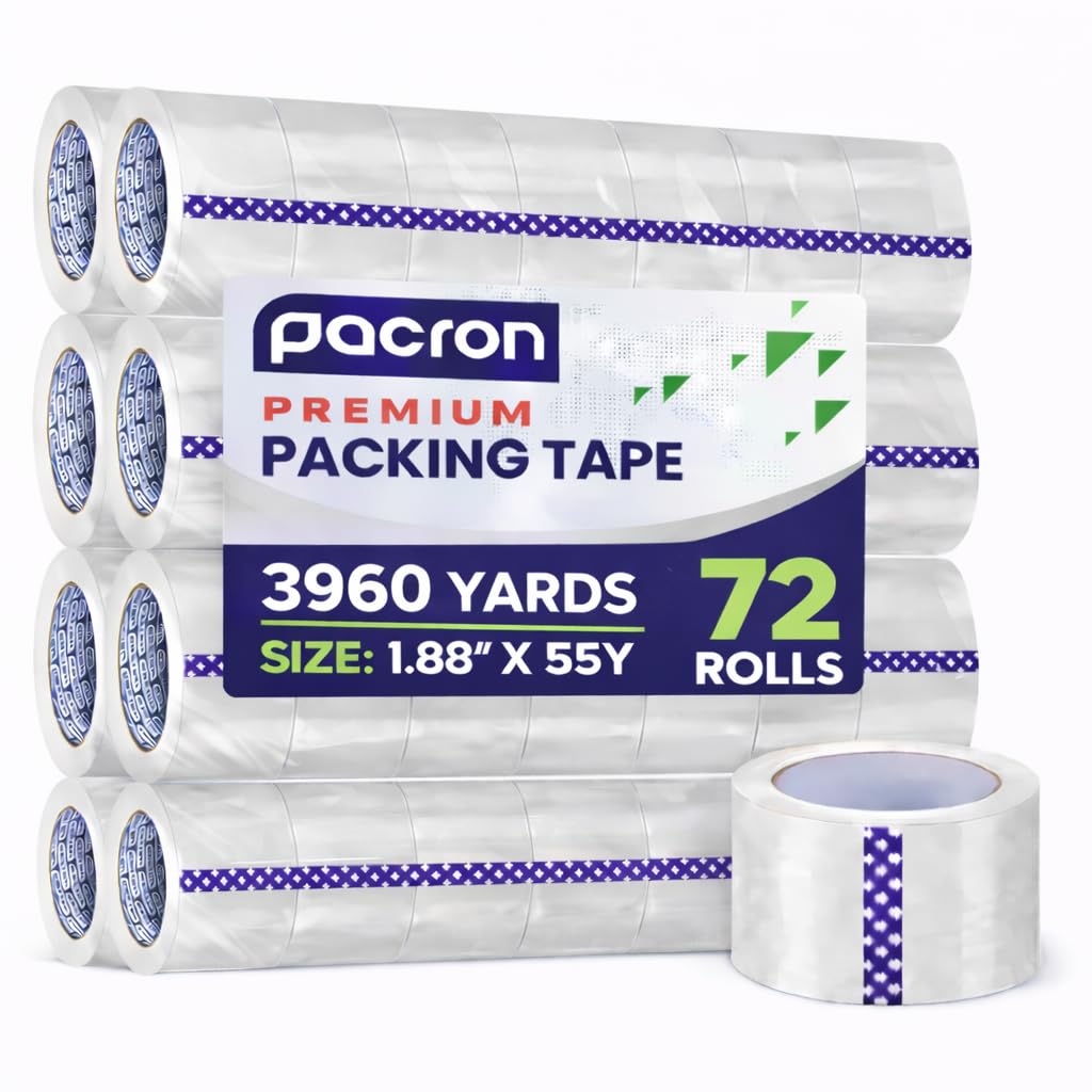 Clear Packing Tape 2 MIL Thick - 72 Heavy-Duty Wrapping Tape - 55-Yard Length, 3960 Total Yards 1.88-Inch Wide Strong Adhesive Rolls for Moving, Office Packaging, Storage Organization & Warehouse