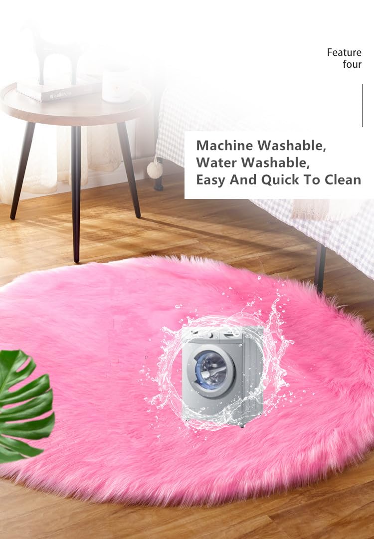 Tapis de Chevet Rond en Fausse Peau de Mouton, Tapis Moelleux à Poils Longs, Tapis et Coussinets esthétiques Blancs et protecteurs de 120 cm/47,2 Pouces de diamètre