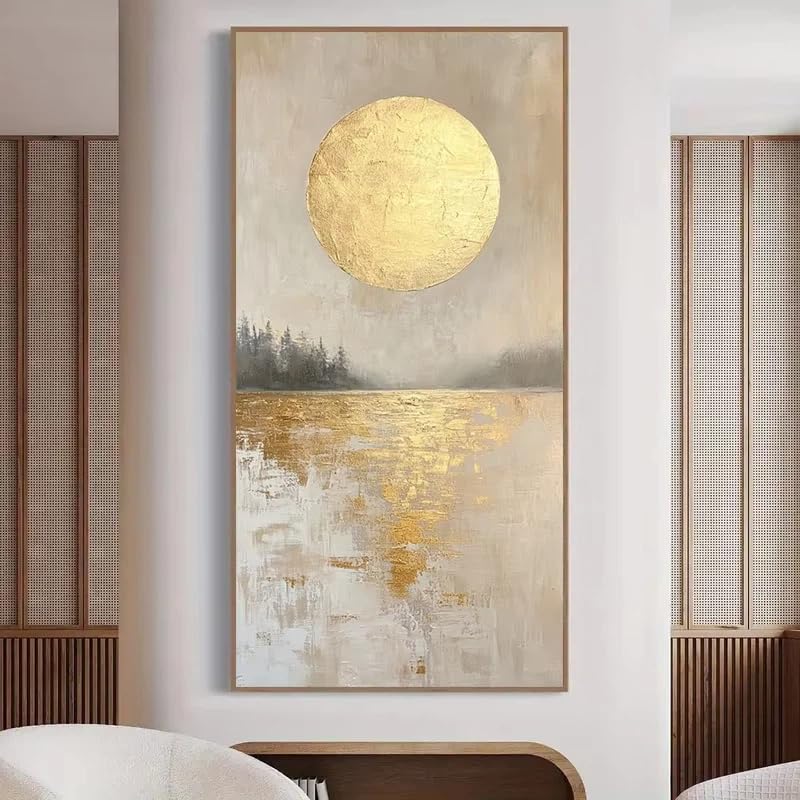 Toile abstraite lune dorée lac impression art mural - 2