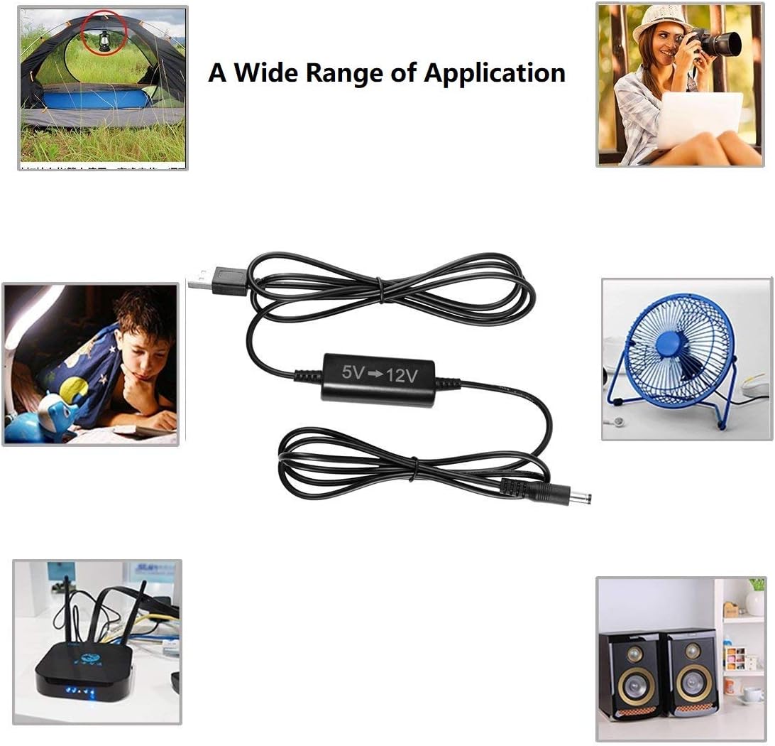 KUNCAN 5ft USB 5v to DC 12v Step Up Converter Cable, USB Port Voltage Converter to DC 5.5 x 2.1mm Connector