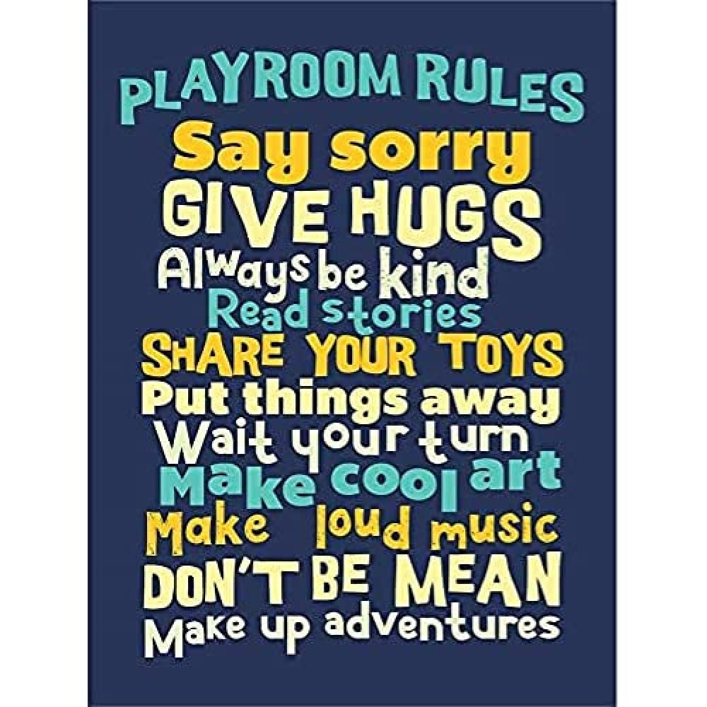 Kids Playroom Rules Fun Blue Wall Art Print