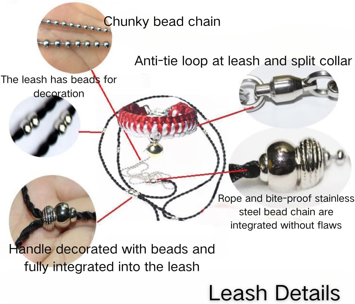 Squirrel Traction Rope Strap Anti-Biting Chain Rope, Small Animal Walking Collar Harness with Lead Leash for Hamster Gerbil Rat Mouse Ferret Chinchilla (Black with Orange)