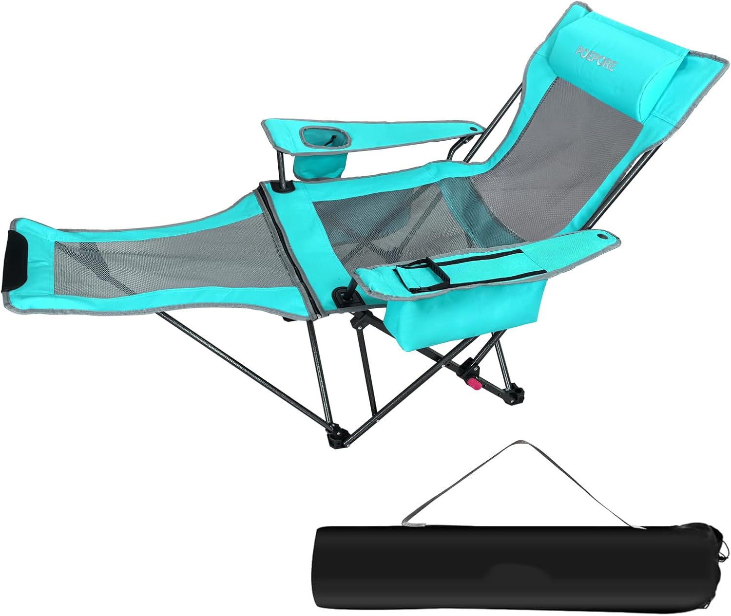 Reclining Camping Chair 4 Position with Foot Rest Comfortable for Adults 265Ibs Folding Lounger Mesh Beach Chair with Cooler Bag and Cup Holder for Outdoor Patio