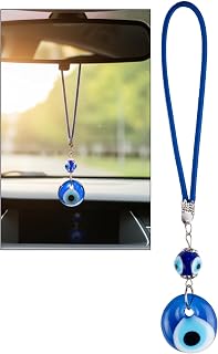 BCS Blue Evil Eye Charm Small Car Hanging Ornament Rearview Mirror Accessories Glass Nazar Beads Good Luck & Protection Amulet Turkish Greek Pendant Ojo Turco para Carro Decor for Home, Office, Door