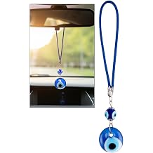 BCS Blue Evil Eye Charm Small Car Hanging Ornament Rearview Mirror Accessories Glass Nazar Beads Good Luck & Protection Amulet Turkish Greek Pendant Ojo Turco para Carro Decor for Home, Office, Door