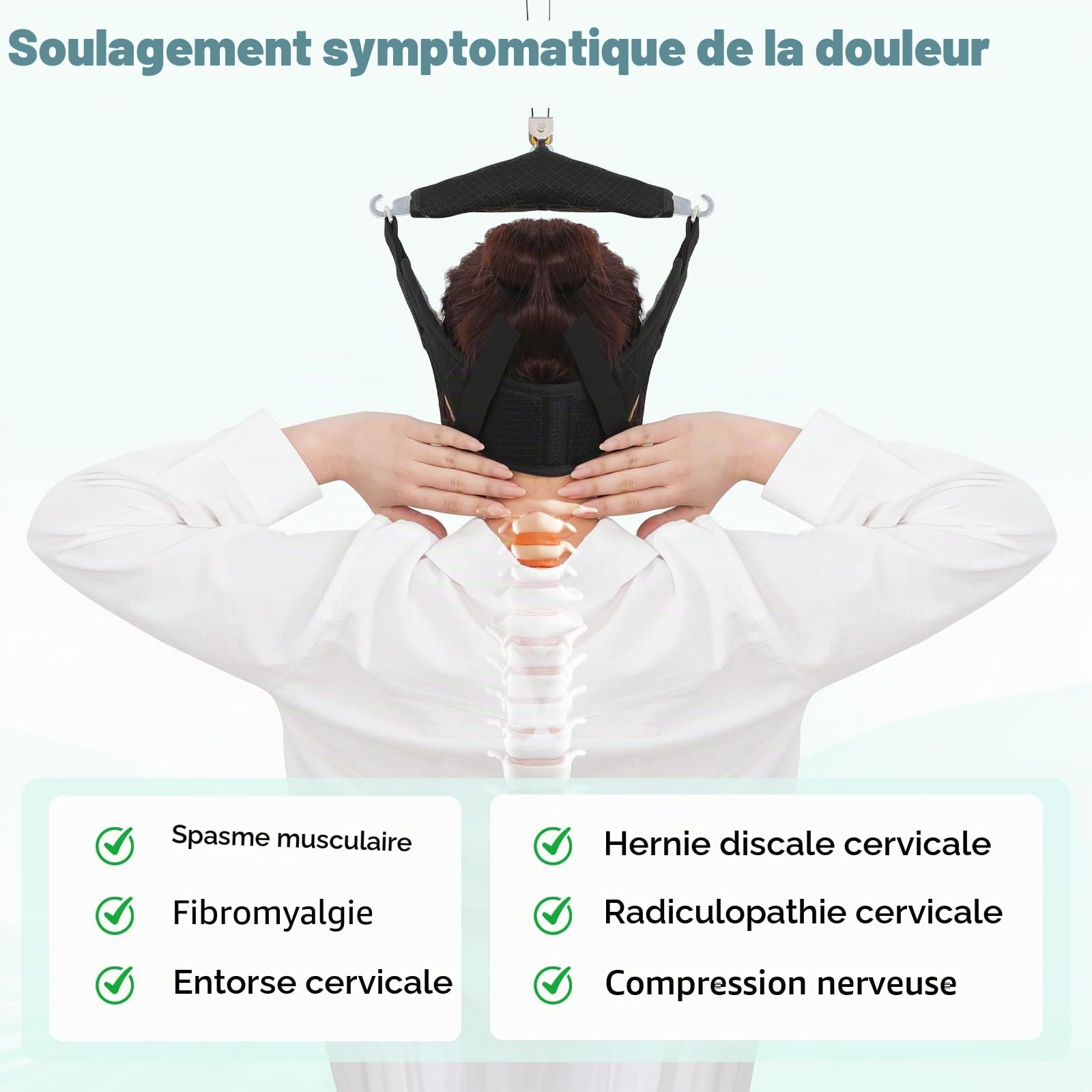 Appareil de traction cervicale, support de nuque portable sur la porte pour soulager les douleurs cervicales, soutien de la nuque pour soulager la colonne vertébrale
