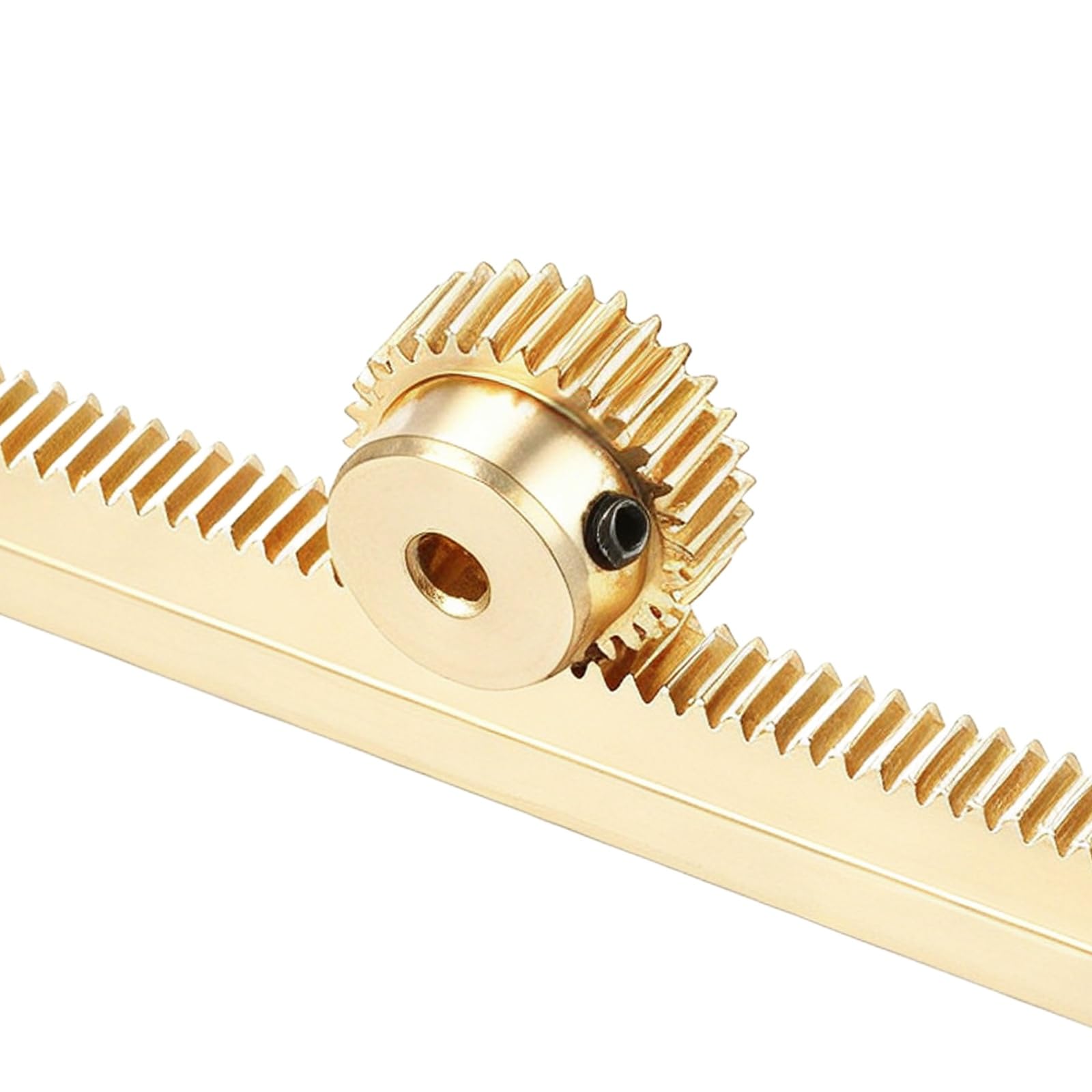 sourcing map Brass Spur Gear and Gear Rack, 0.5M 30T Industrial Power Transmission Components Pinion Spiral, 10x5x300mm Rack with 0.5 Module Spur Gear 3mm Bore