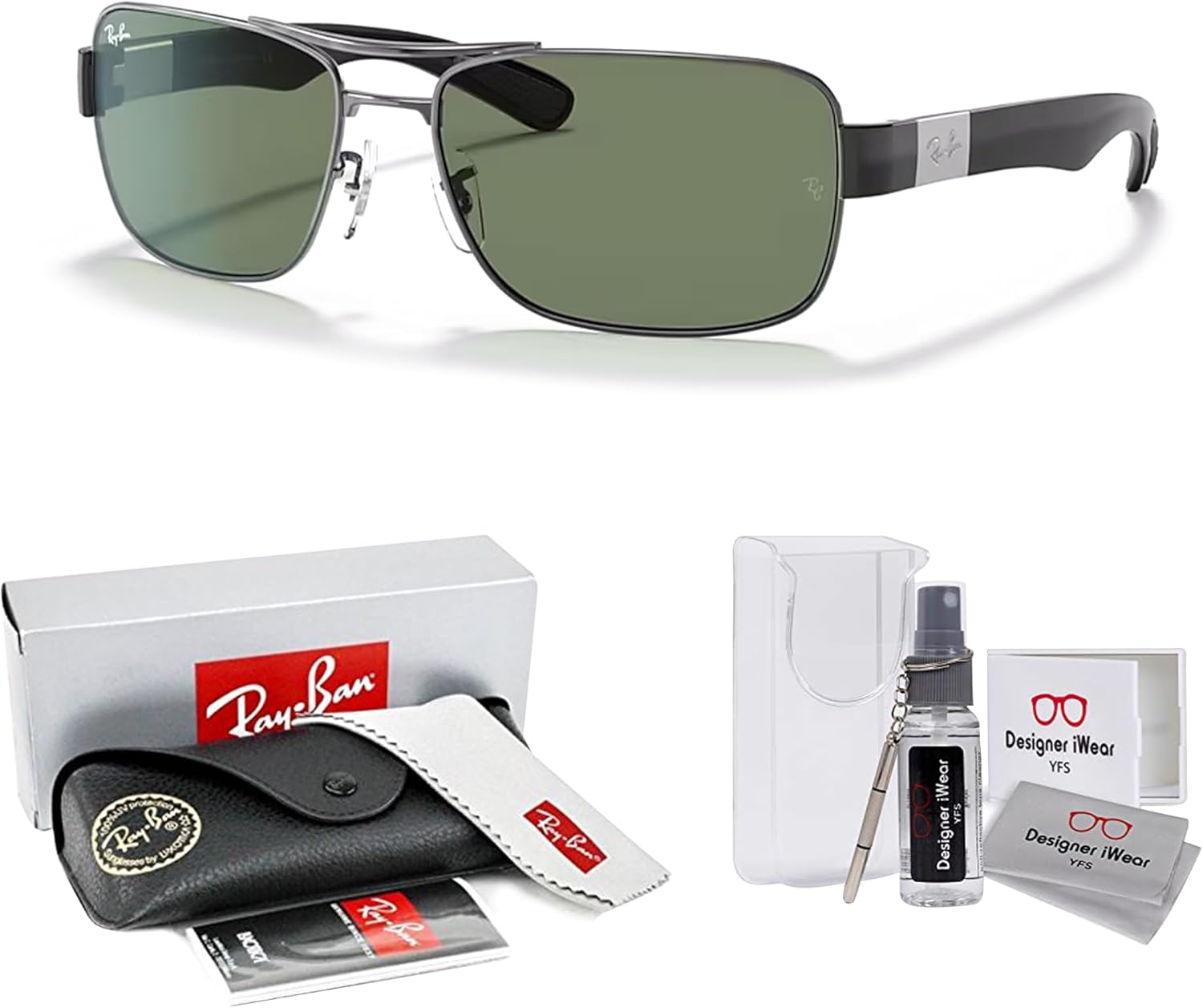 Ray-Ban RB3522 Square Sunglasses For Men +BUNDLE with ACCESSORY EYEWEAR KIT - Image 2